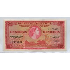 BERMUDA 1957 DIEZ SHILLINGS RARO BILLETE SIN CIRCULAR, UNC